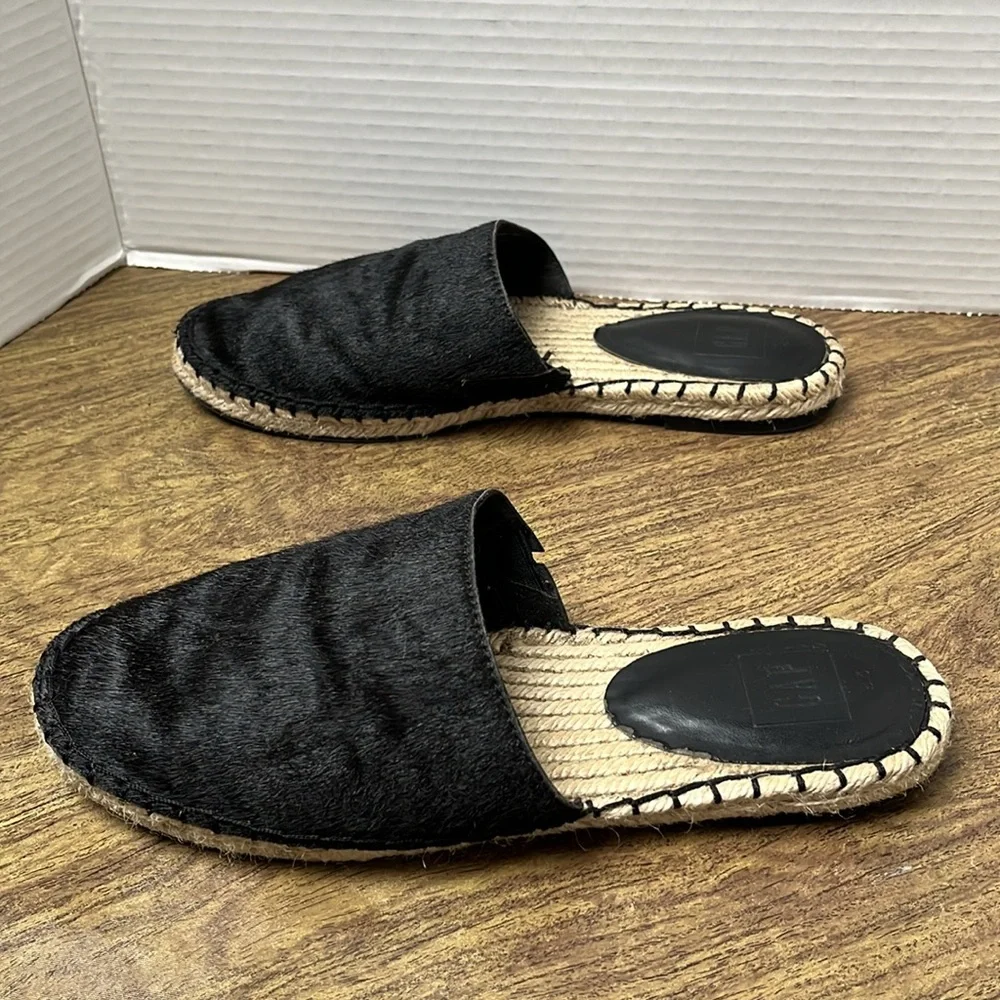 Gap Black Calf Hair Espadrille Slide-On Mules Size 8.5